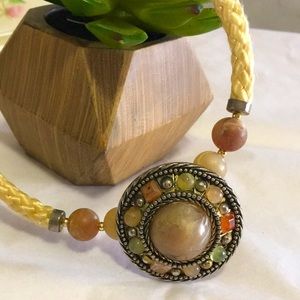 Woven glossy vintage tribal earthy faux gem muted multicolor metal choker